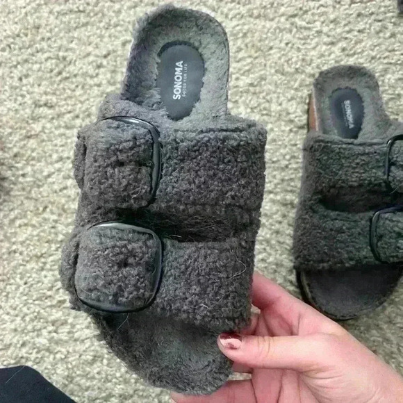 Sonoma goods shearling sandals flip flops slides - Picture 2 of 5